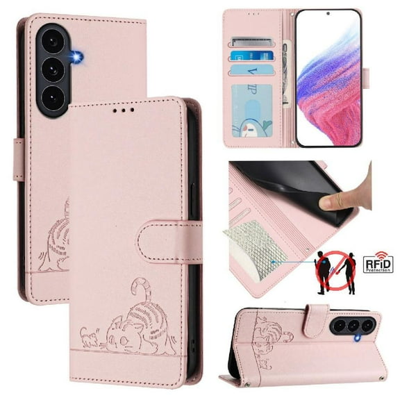 Case for Samsung Galaxy S25 Fe Cat Rfid Wallet Flip Cover Card Slot Holder Kickstand