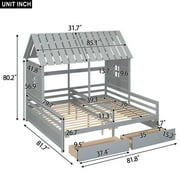 Twin Wood House Double Platform Beds with for Kids, Gray