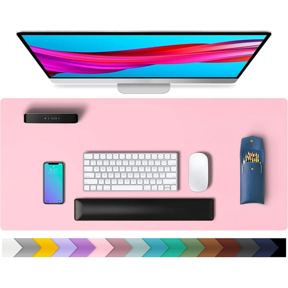 Leather Desk Pad Protector,Mouse Pad,Office Desk Mat, Non-Slip Desk Blotter,Laptop Desk Pad,Waterproof Desk Writing Pad for Office and Home (31.5" x 15.7", Fairy Pink)