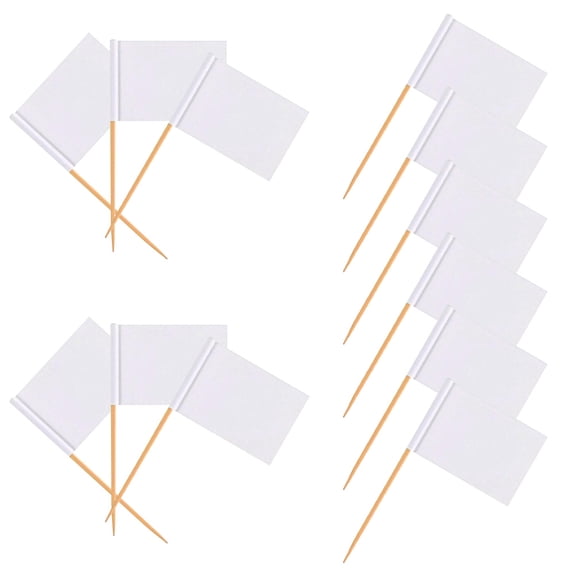 SEWCHICS 100 Pcs White Party Food Flags Wooden DIY Cupcake Toppers for Bakers