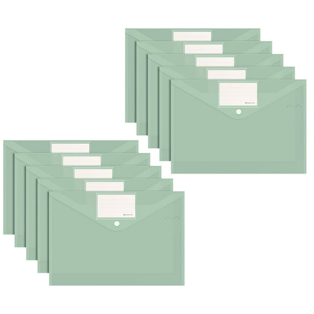 10PCS Plastic Filing Envelopes with Snap Button Closure, Clear Document Folders for Letter A4 Size Files, Waterproof PVC Document Pouch Filing Bags for Business Office Receipt Travel, 13"x9"