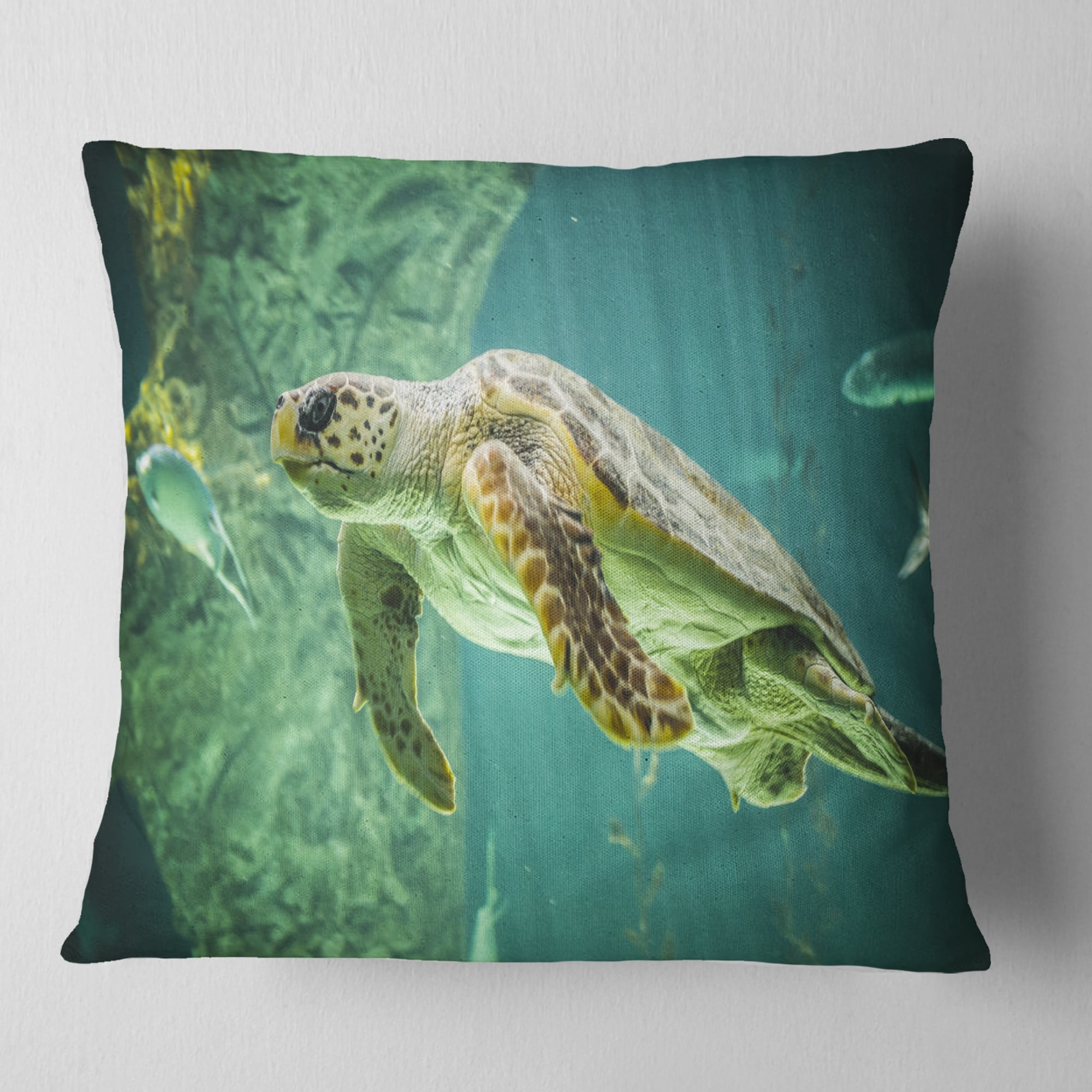 Designart Huge Turtle Swimming - Animal Throw Pillow - 18x18