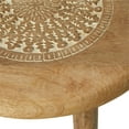 thumbnail image 6 of DecMode 17" x 22" Brown Mango Wood Handmade Intricately Carved Floral Accent Table with Tripod Legs, 1-Piece, 6 of 14