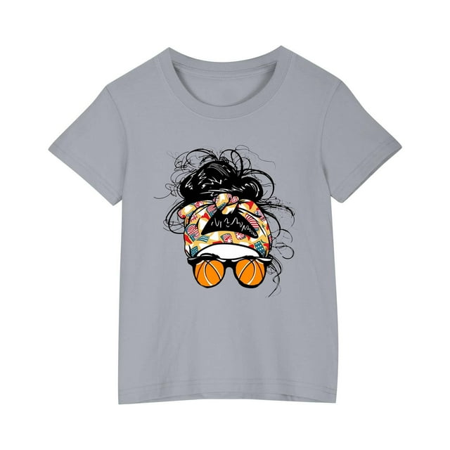 Économies d'Été! SROBPTY T-Shirts à Manches Courtes pour Tout-Petits, T-Shirt Mode à Col Rond Imprimé pour Garçons et Filles Tout-Petits, Haut à Manches Courtes Gris, 7 Ans