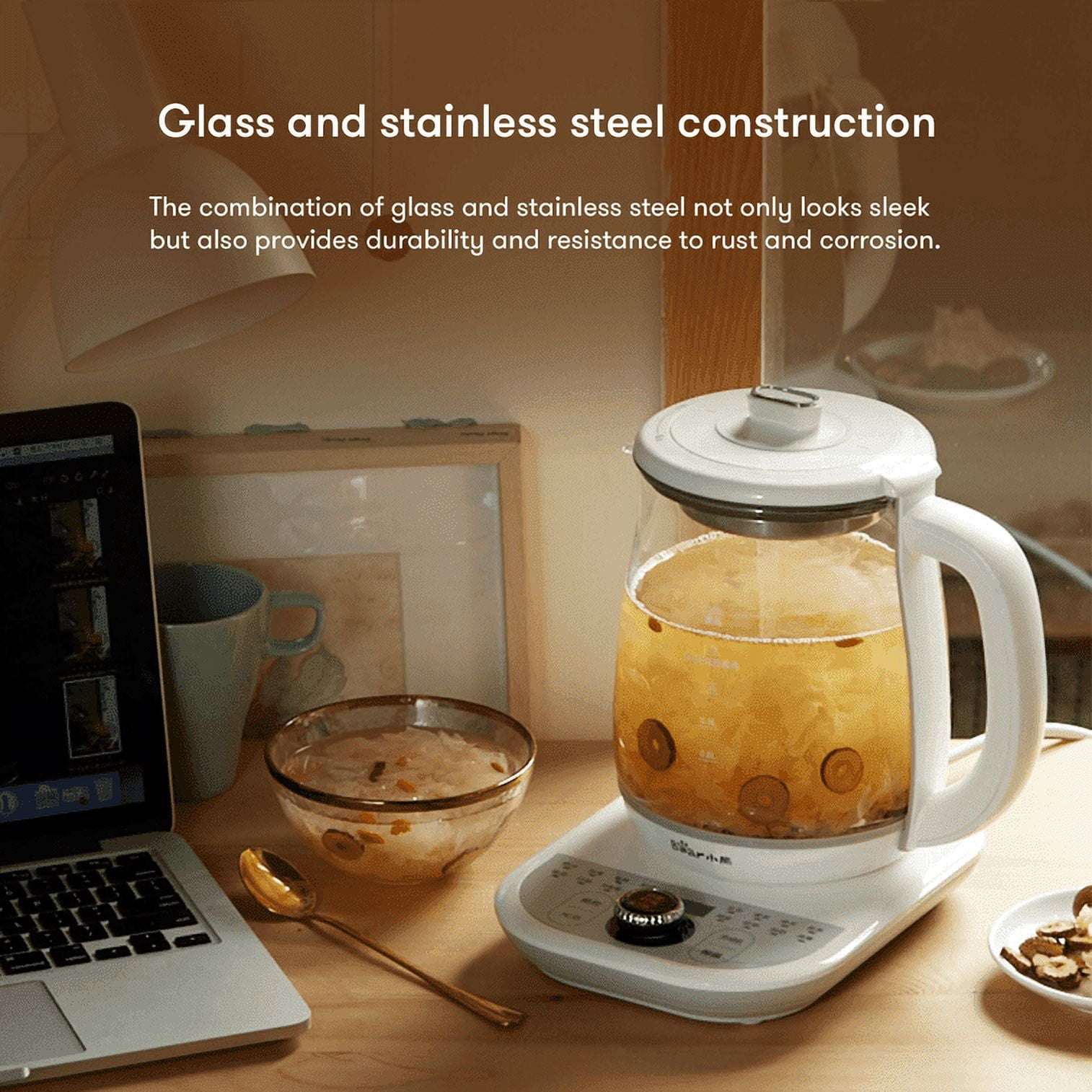 Bear Health- Care Beverage Tea Maker and Electric kettle with infuser, Durable 316 Stainless Steel & Glass Brew, 1.8L