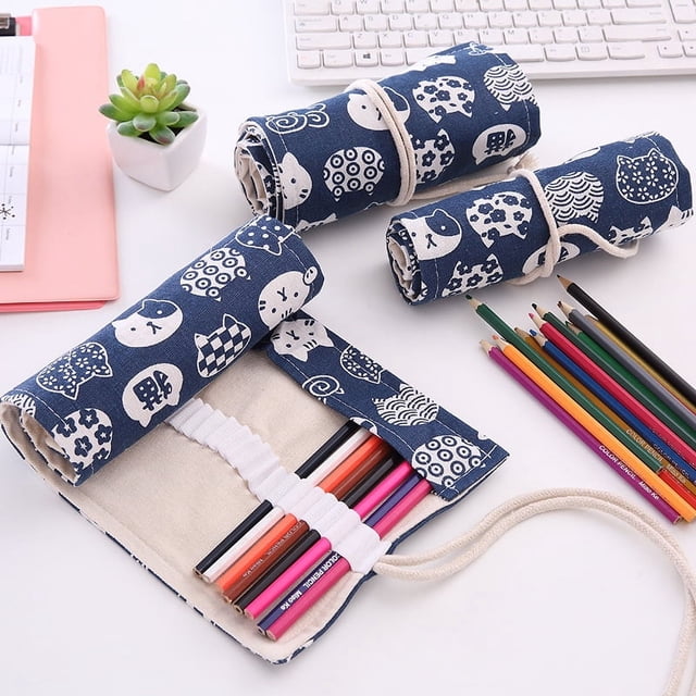 Cortina de lápices de colores multicolor hecha a mano con arte étnico, bolsa de lona para lápices, bolsa para lápices para estudiantes, estuche de papelería para pintar