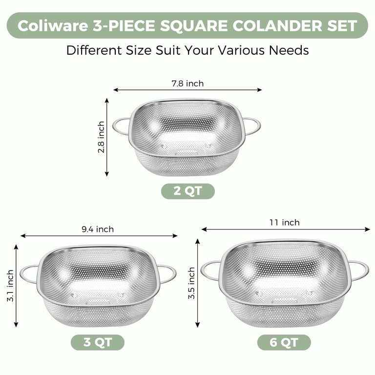 Coliware 3-Piece Square Stainless Steel Colander Set photo 3