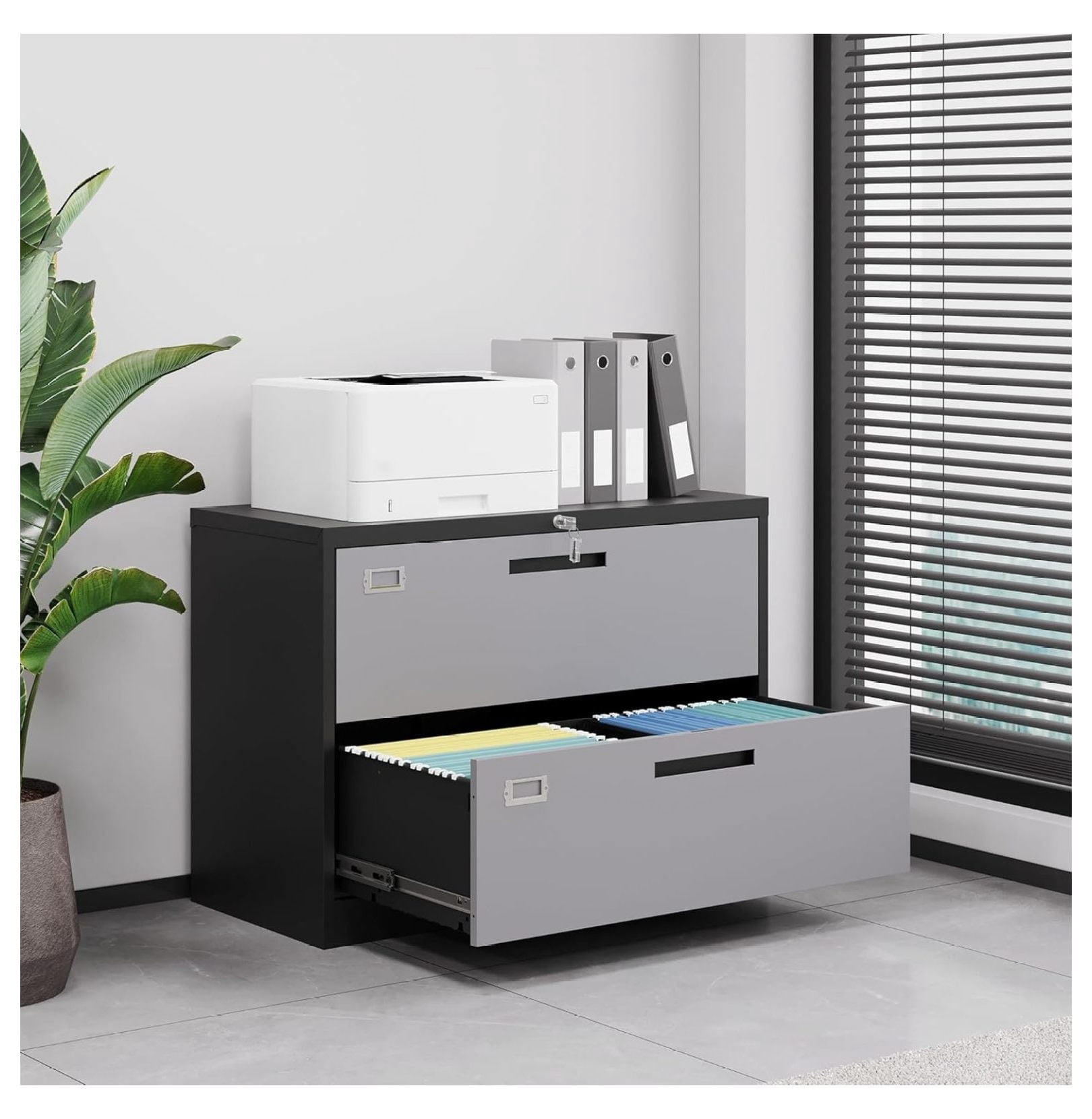 WDZS File Cabinet with Lock-Lateral 2 Drawer Metal Filing Cabinets-Organization Storage Cabinets for Home Office-Hanging Letter/Legal/F4/A4 Size (2 Drawer-Grey Black)