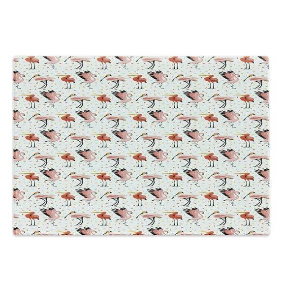Flamingo Cutting Board, Various Exotic Birds Drawing Continuous Hand Drawn Pattern, Decorative Tempered Glass Cutting and Serving Board, in 3 Sizes, by Ambesonne