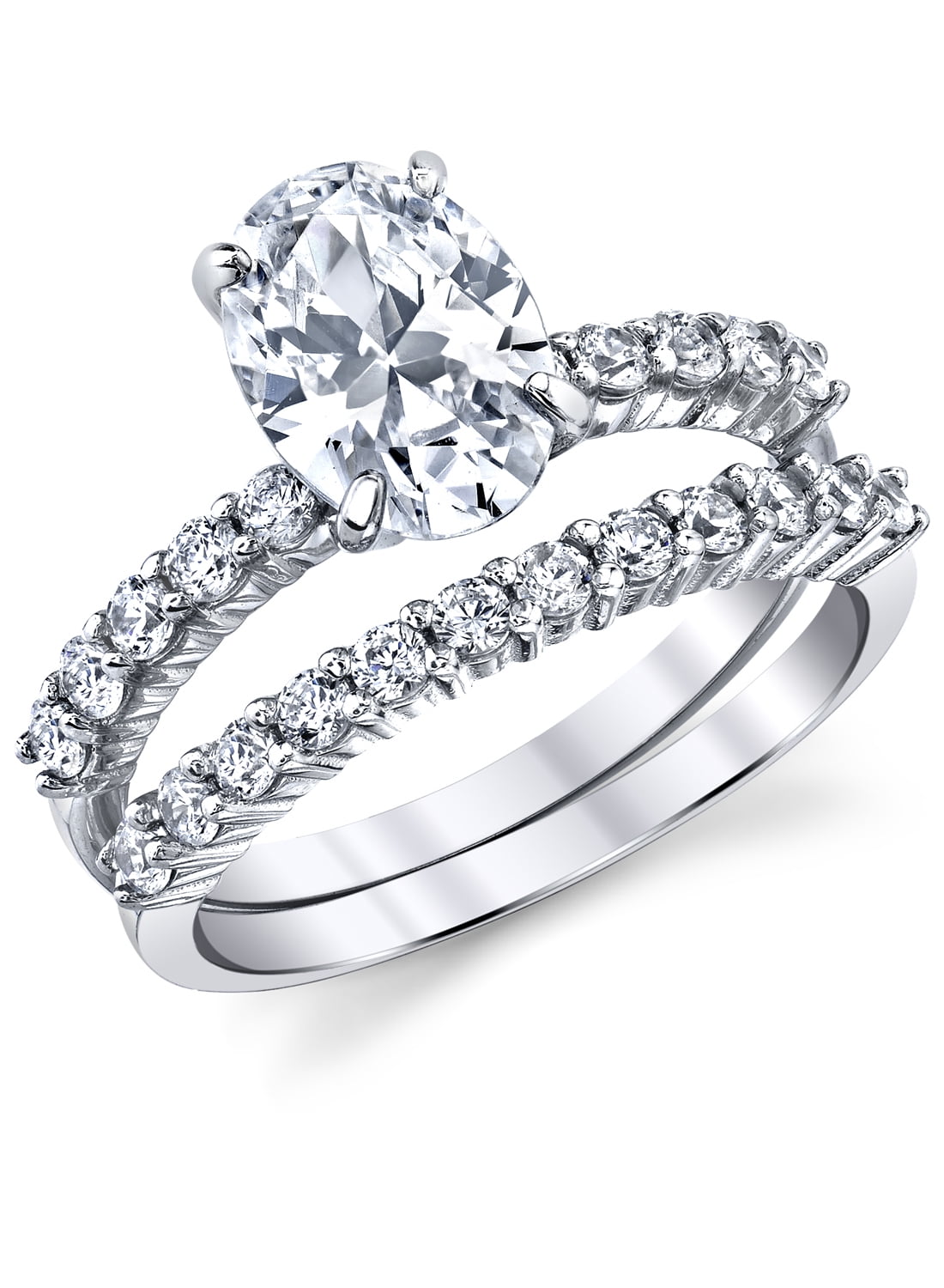 925 Silver 2ct CZ Engagement & Bridal Wedding Ring Set 