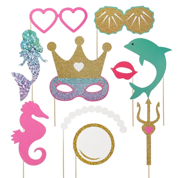 1 juego de accesorios portátiles de mano para fotomatón de sirena, accesorios para selfies de fiesta de sirena, kit de accesorios para fotomatón de despedida de soltera