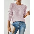 thumbnail image 5 of Women'S Crewneck Long Sleeves Crochet Light-Weight Knit Sweaters for Women Trendy Fall Outfits Pink XL, 5 of 8