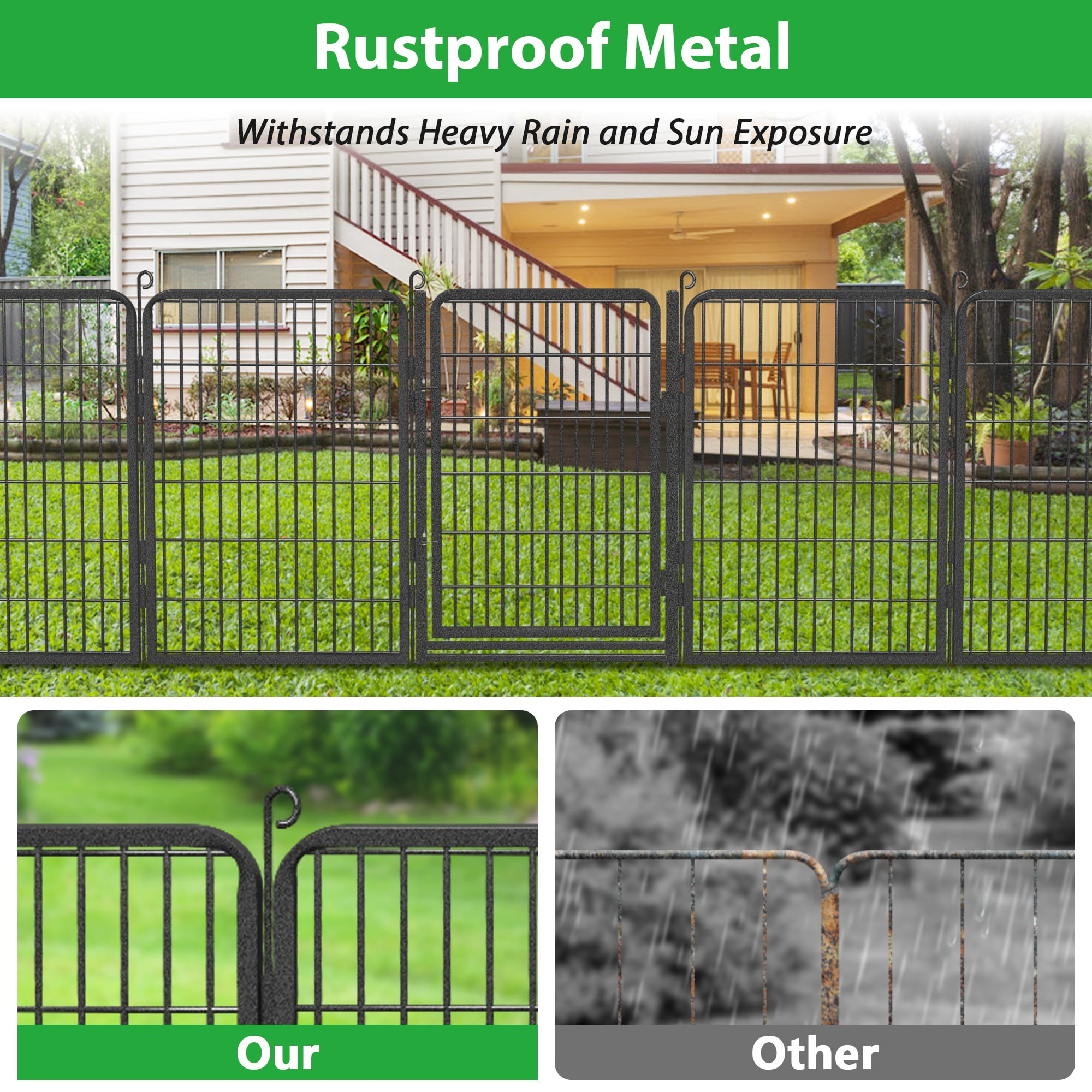 Jhsomdr Decorative Garden Fence with Gate 86ft (L)×40in (H) Heavy Duty Metal Fence Outdoor Wire Fence No Dig Fence Panel Animal Barrier Garden Fencing for Yard Landscape