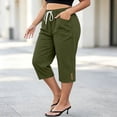 thumbnail image 2 of VBVC Women's Plus Size Cotton Linen Capri Pants , Side Button Summer Shorts For Women , Ladies' Drawstring Lounge Pants with Pockets, Army Green , L-5XL, 2 of 7
