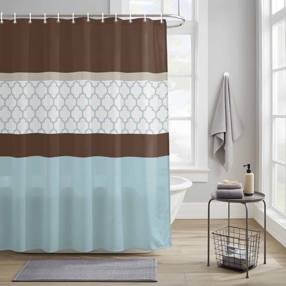 Bathroom Shower Curtain Blue Brown Moroccan Trellis Waterproof Shower Curtains with Hooks, Modern Abstract Art Bath Curtains Bathtub Curtain Home Decor 36x72in