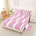 thumbnail image 2 of Castle Fairy Tribal Thin Vertical Stripe Bed Sheets 4-Piece,Minimalism Wide Band Full Size Sheets,Pink White,1 Flat Sheet, 1 Fitted Sheet and 2 Pillowcases, 2 of 7