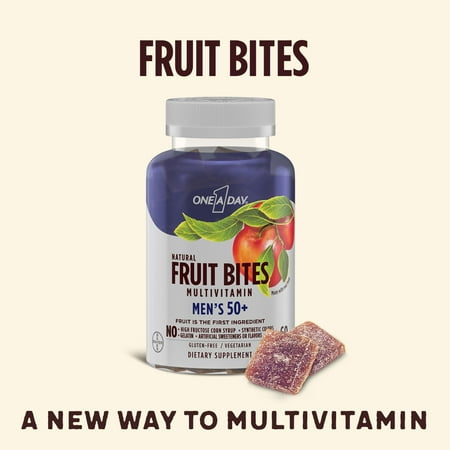 One A Day Men's 50+ Natural Fruit Bites Multivitamin, 60 Count