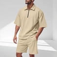 thumbnail image 2 of CHUMUD Mens 2 Piece Summer Outfits Classy Casual Half Zipper Collared Golf Shirt and Shorts Set Stretch 3/4 Sleeve Suit, 2 of 9