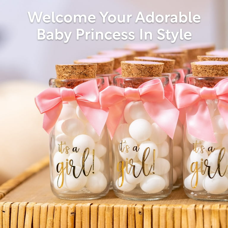 Ethisa 12 Pack It s a Girl Milk Glass Bottles with Ribbons and Stickers Vintage Sturdy Baby Shower Favors for Guests and Table Centerpieces Girl