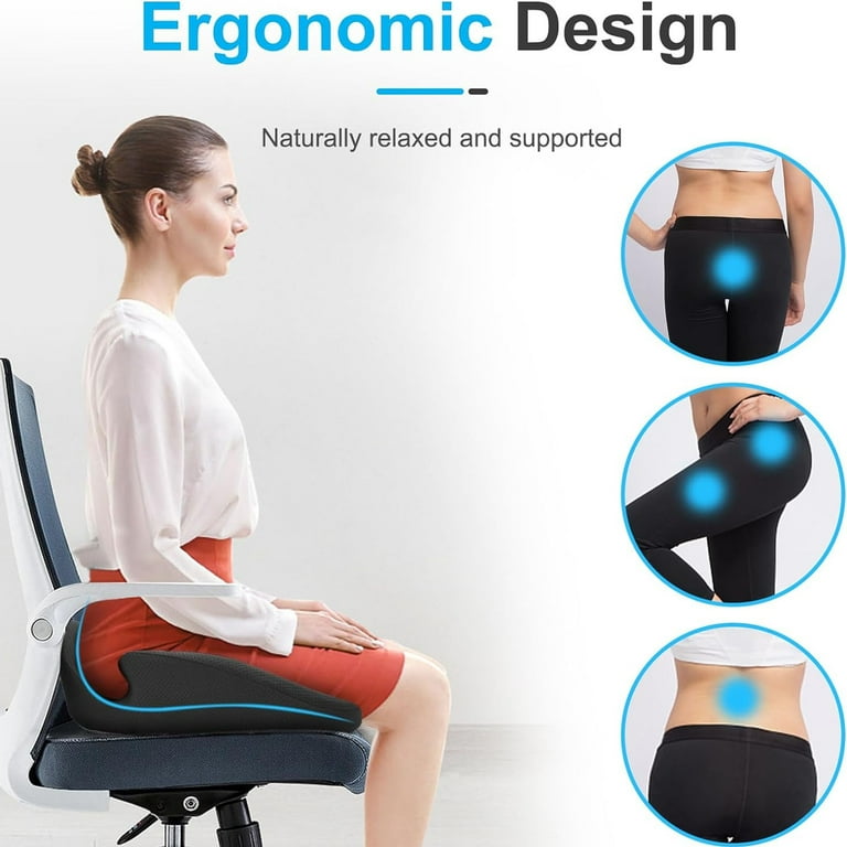 Memory Foam Seat Cushion For Office Chair – U-Shape Coccyx Support For Tailbone, Sciatica, Back Pain Relief (Black)