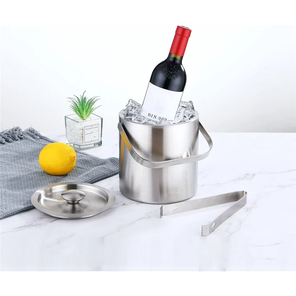 Stainless Steel Ice Bucket - 1.3L Double-Wall Insulated Ice Buckets for Parties with Lid, Large Champagne Wine Drink Container Holder, Ideal for Freezer Cocktail Home Bar Accessories