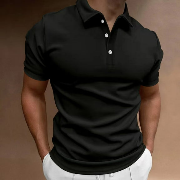 WAENQINLA Golf Shirts for Men Business Casual Solid Short Sleeve Tees Soft Turn-Down Collared Henley Shirt with 3 Button