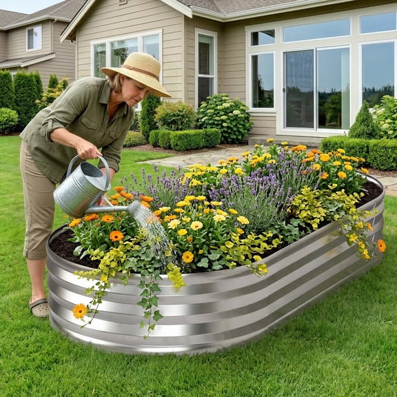 6x3x1ft Galvanized Garden Bed Outdoor Elevated Raised Garden Bed Galvanized Steel Garden Planter Box for Vegetables, Flowers,Herbs , Silver