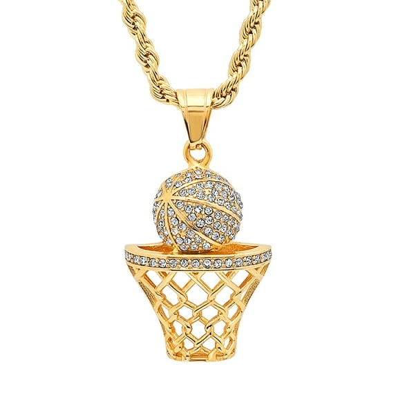 SteelTime Men's 18K Gold Plated Stainless Steel Basketball Hoop Chain Pendant Necklace