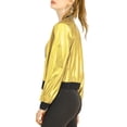 thumbnail image 5 of INSPIRE CHIC Women's Casual Stand Collar Metallic Zip Crop Length Bomber Jacket XL Gold, 5 of 9