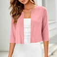 thumbnail image 2 of Lutiedan Shrugs for Women 3/4 Sleeve Open Front Cropped Cardigan Lightweight Casual Solid Color Bolero Cardigan,Pink, 2 of 8