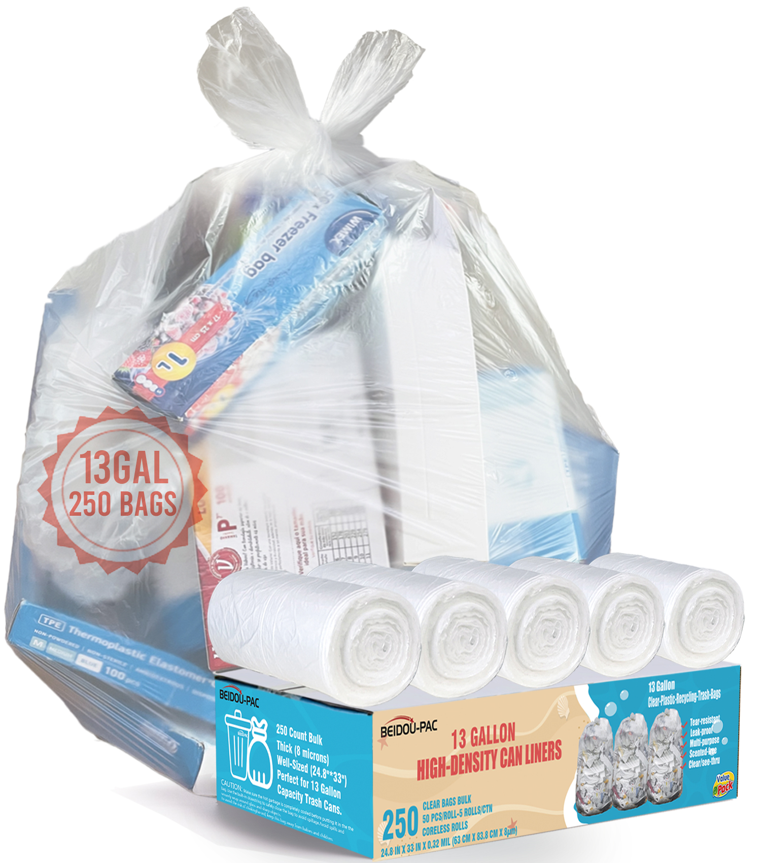 Beidou-Pac Tall Kitchen Trash Bags, 13 Gallon, 250 Count photo 1
