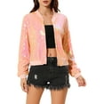 thumbnail image 1 of INSPIRE CHIC Women's Sequin Jacket Zipper Closure Hidden Pockets Bomber Jacket L Pink, 1 of 7