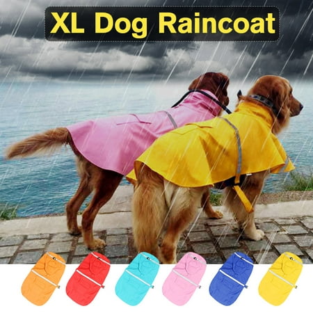 Waterproof Dog Raincoat XL Size Pet Clothes Lightweight Rain Jacket Poncho Hoodies Outdoor with Reflective Strip For