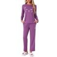 thumbnail image 1 of Conjuntos de lounge para mujeres INSPIRE CHIC, camisetas de manga larga con estampado de gatos y pantalones, pijamas con bolsillos, XS, púrpura, 1 of 6