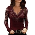 thumbnail image 2 of ICHUANYI Clearance Women Sexy Rhinestone V-Neck Lace Splice Mesh Long Sleeve Pullover Top Blouse T-Shirt ICHUANYI "ICHUANYI", 2 of 5