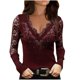 thumbnail image 2 of ICHUANYI Clearance Women Sexy Rhinestone V-Neck Lace Splice Mesh Long Sleeve Pullover Top Blouse T-Shirt ICHUANYI "ICHUANYI", 2 of 5
