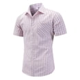 thumbnail image 2 of QIUOMBBP Plaid Button Down Shirts for Men Casual Short Sleeve Dress Tees with Pocket Regular Fit Lightweight Summer Office Work Tshirts Pink L, 2 of 7