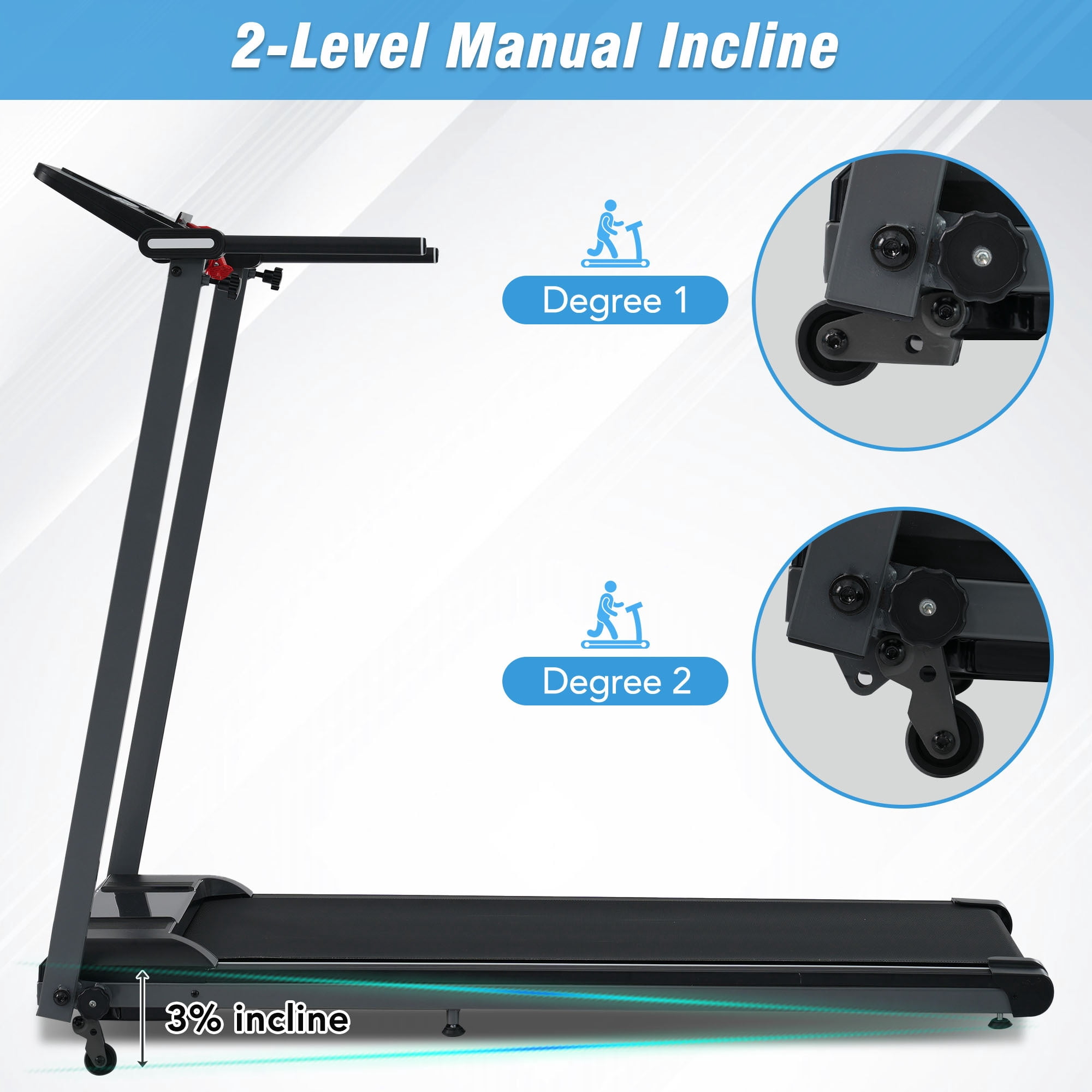 MODERNLUXE 2.5HP Folding Incline Treadmill with 0.5-7.5 mph, 265LBS Exercise Walking Treadmill with LED Display, 3-Level Incline and 12 Preset Program for Home Office