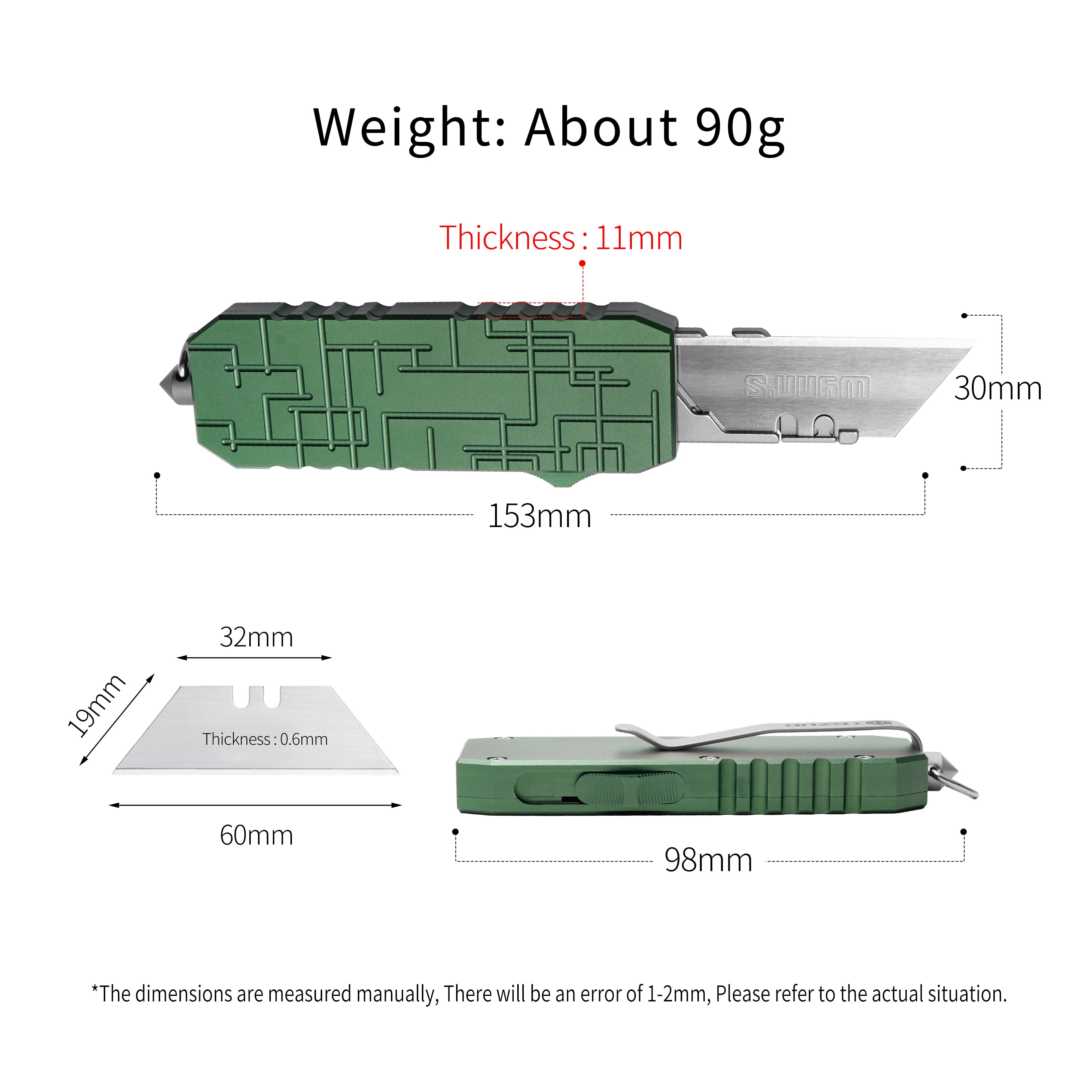 Aluminium Alloy Pocket Knife with Clip Small EDC Telescopic Retractable Box Cutter Flipper Precision Craft Knife Utility For Office Home Arts 10pcs Carbon Steel Blades (Green)