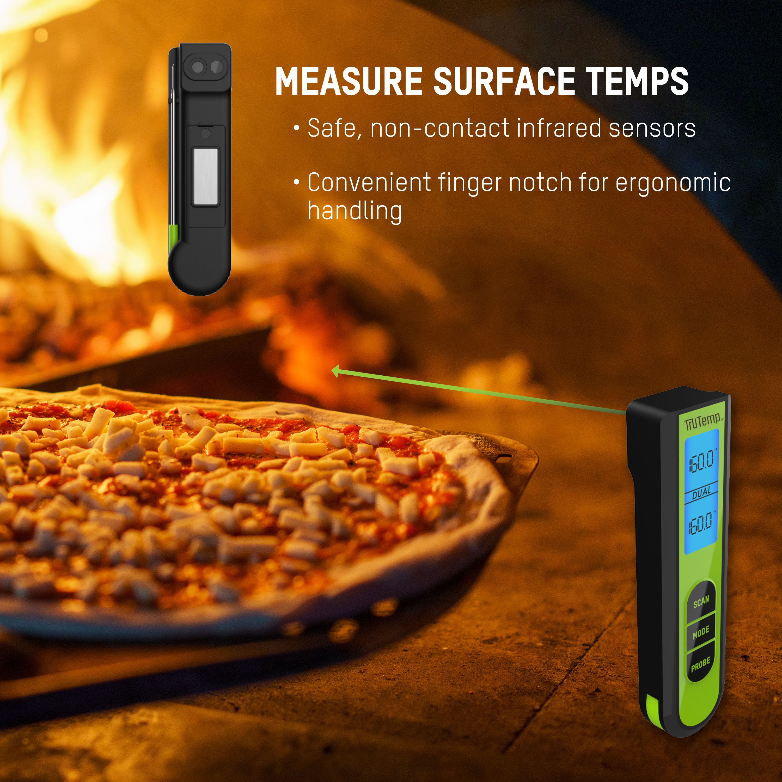 TruTemp Battery Powered Dual Function Infrared Digital Thermometer Plus Meat Probe, Green