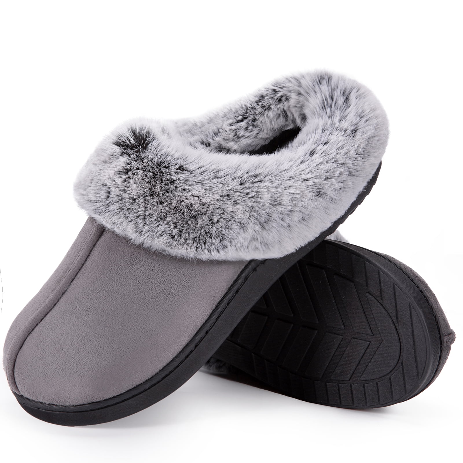 Forfoot Mens Winter Warm Memory Foam Faux Cashmere Fleece Lined Suede Slip-on Indoor House Slippers