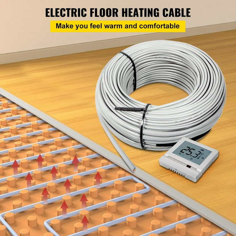 VEVOR Floor Heating Cable 128.8 Square Feet Durable Floor Tile Heat Cable,  Waterproof and Insulated, with Convenient Temperature Control Panel, Rapid Heating  Cable Under Floor w/No Noise or Radiation - Walmart.com