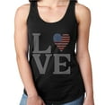 thumbnail image 1 of Womens T-Shirt Rhinestone Bling Black Tee LOVE USA Flag 4th of July Tank Racer Back Small, 1 of 2