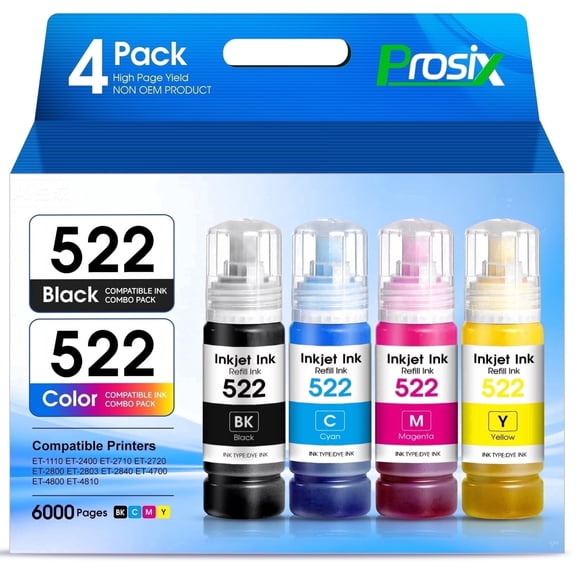 522 Ink Refill Bottles Compatible for Epson T522 Ink Refill Kit High Yield for Epson Ecotank ET-1110 ET-2720 ET-2840 ET-4700 (BMCY, Multi Pack-4 Pack)