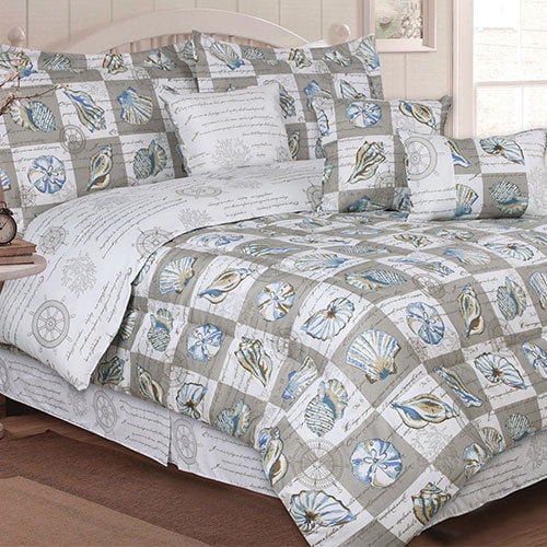 Twin Size Blue, Tan & White, Seashells, Beach House ...