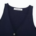 thumbnail image 3 of Chaleco de punto de un solo pecho azul marino a la moda para mujer, camisetas sin mangas con cuello en V vintage, top elegante para mujer, 3 of 5