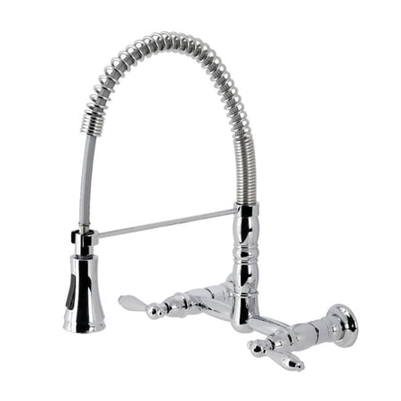 Gourmetier Heritage Two-Handle Wall-Mount Pull-Down Sprayer Kitchen Faucet Polished Chrome