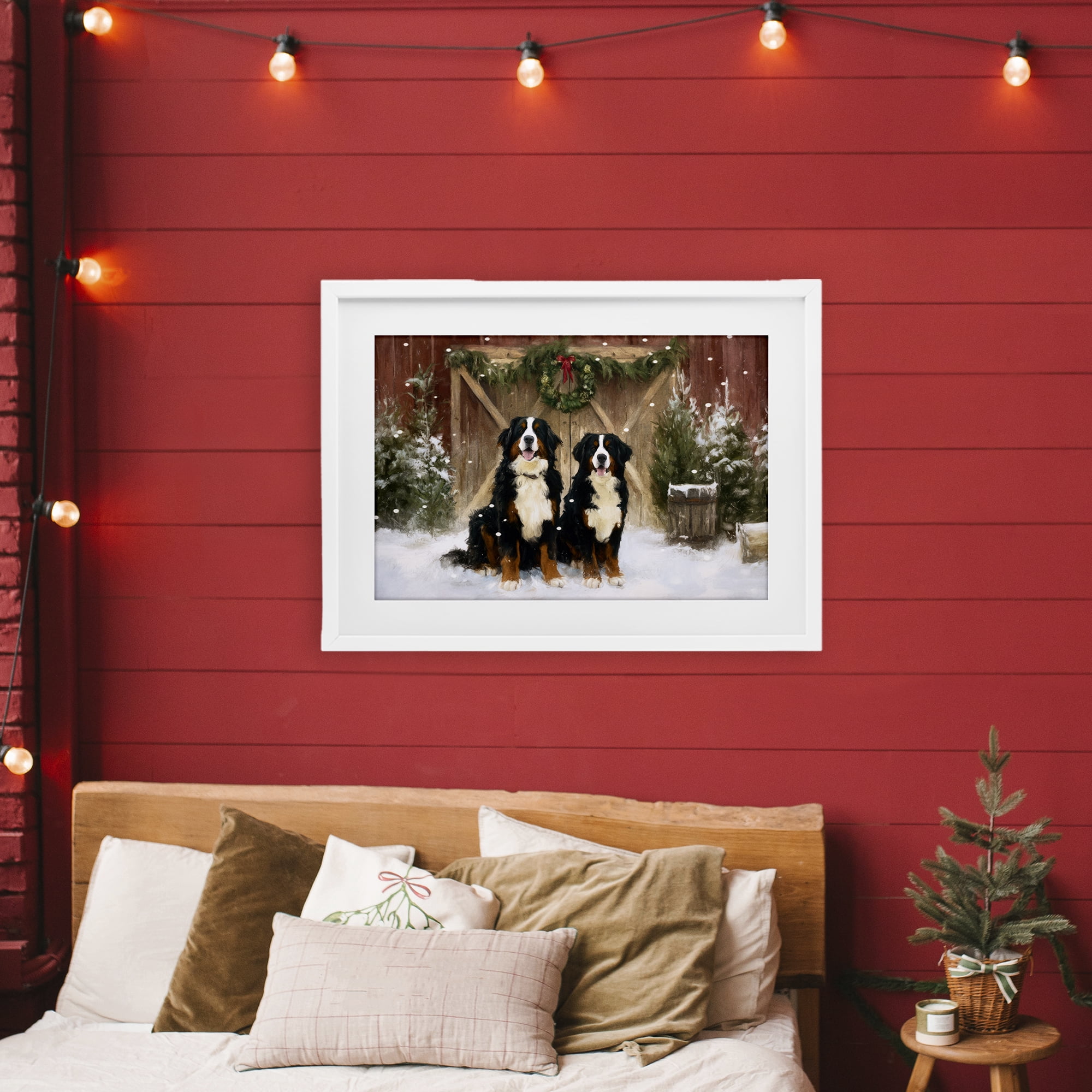 Stupell Industries Barnyard Bernese Mountain Dogs White Framed Print Under Glass, design by Tina LeCour