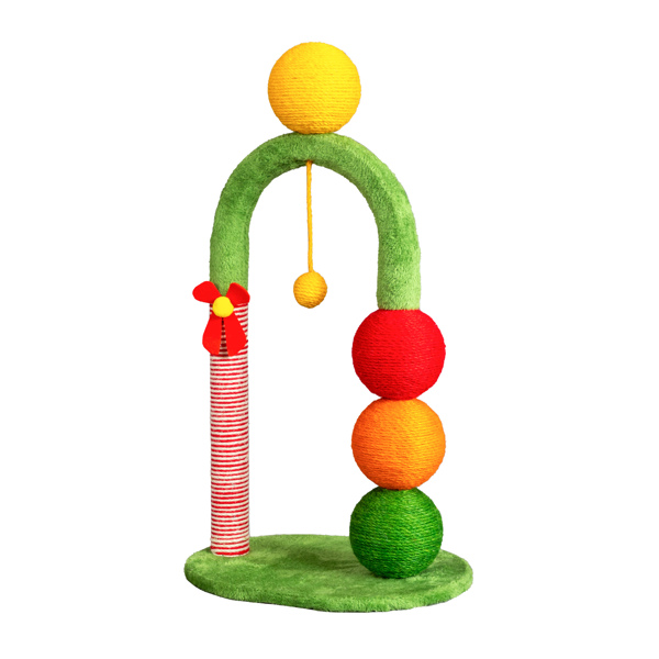 29in Christmas Cat Tree Tower with Sisal Balls - Holiday Cat Scratcher with Candy Cane Post & Dangling Toys for Indoor Cats