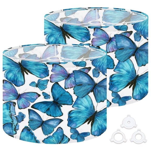 Lamp Shades Set of 2 Easy Assembly Colorful hand drawn watercolor blue butterflies Drum Lampshades for Table Lamps Floor Lamps Pendant Light 13"x13"x10" Replacement Lamp Shade